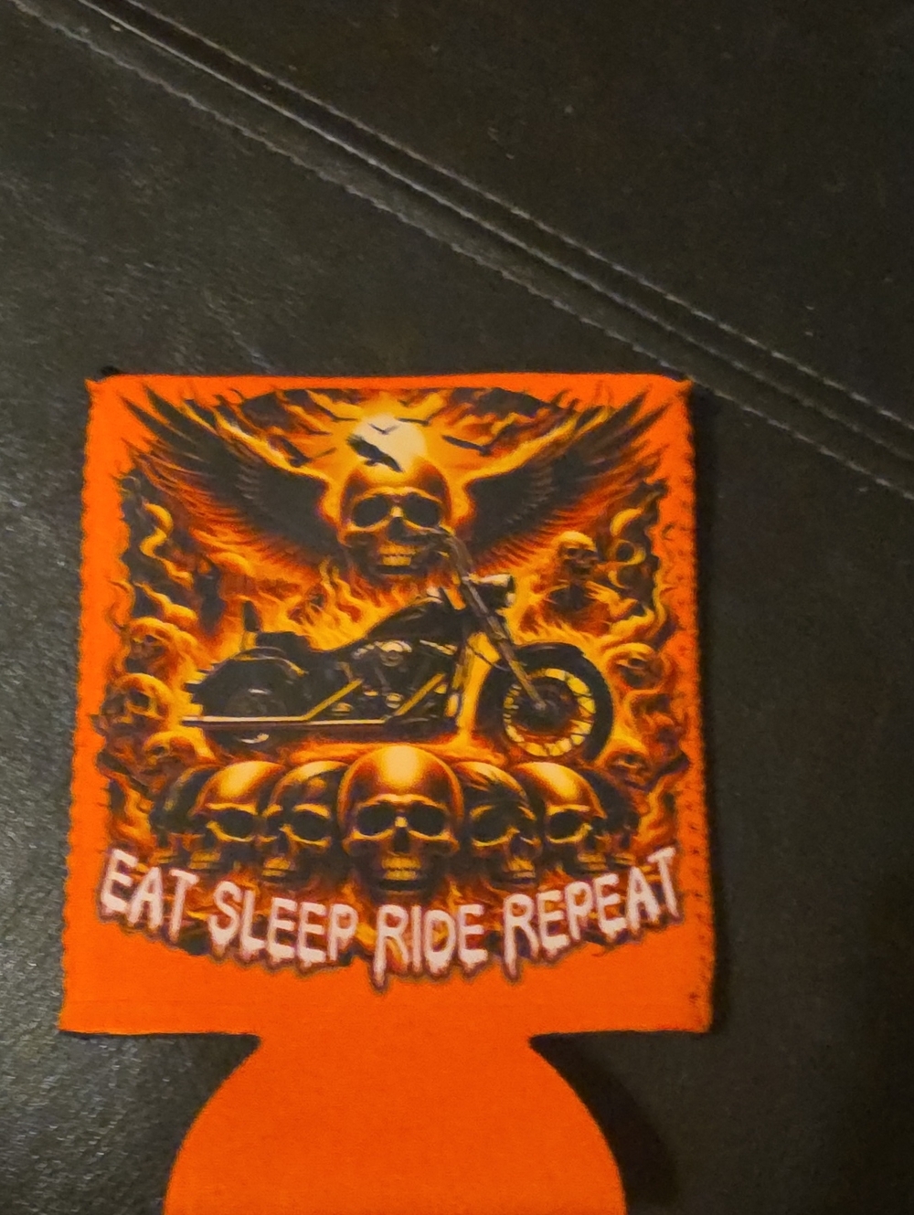 NaNa Orange Black Motorcycle Skull Can Cooler
